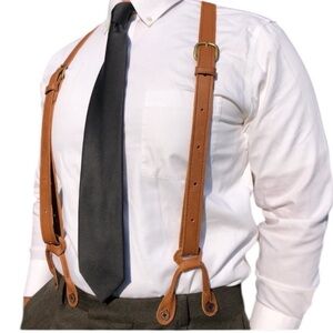 NEW Torino Brown Leather Button Suspenders with Brass Buckles